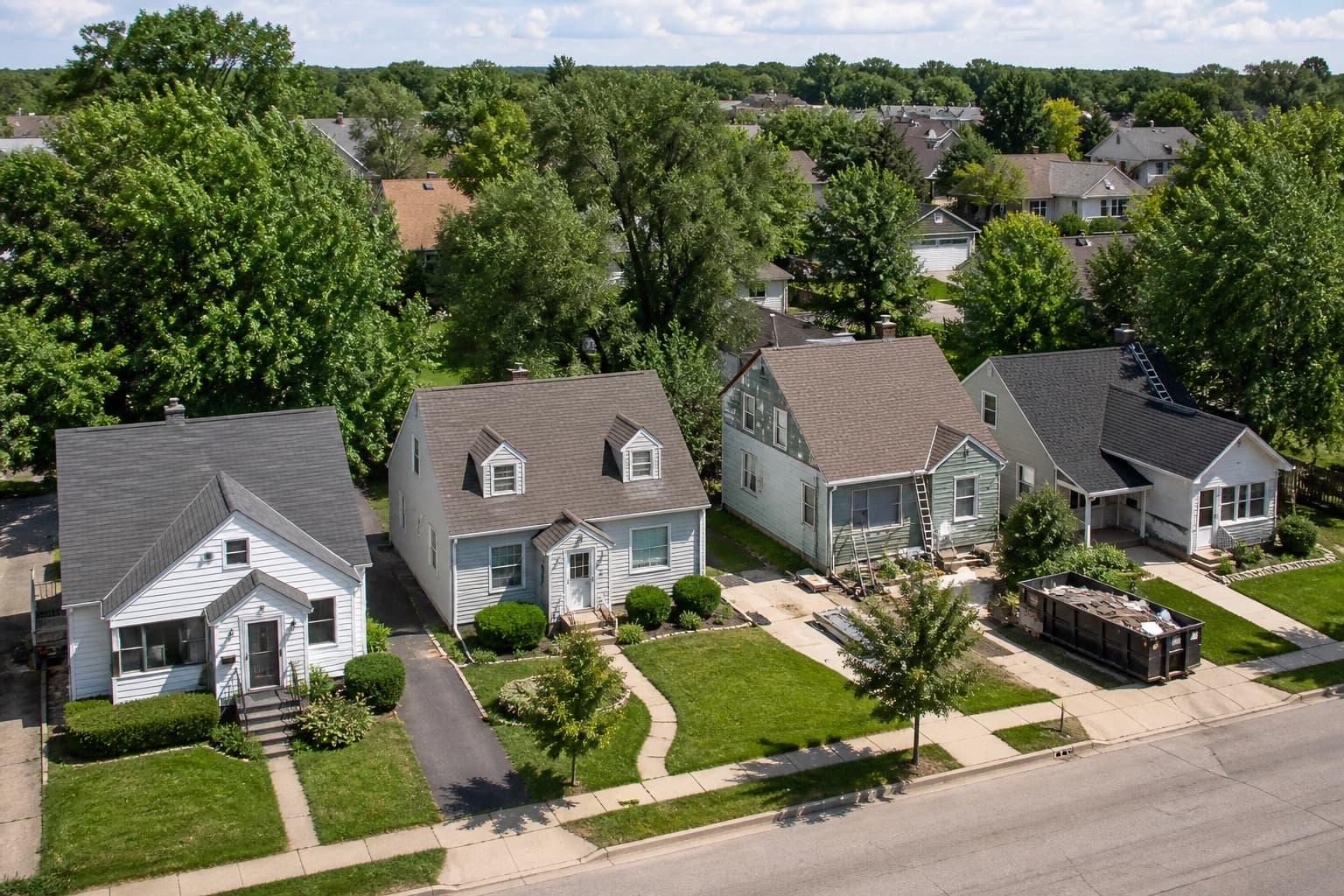Neighborhood homes with active exterior work
